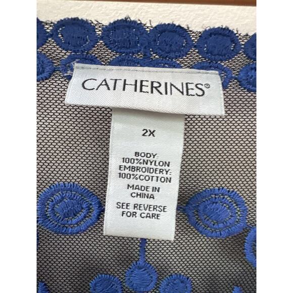 Catherine’s Embroidered Mesh Sheer Tunic Blouse Dark Blue Size 2X Whimsygoth - Picture 2 of 4